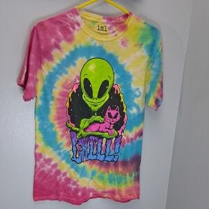 Morris Tie-Dye Alien kitty cat "Chill" Graphic T-shirt Size M